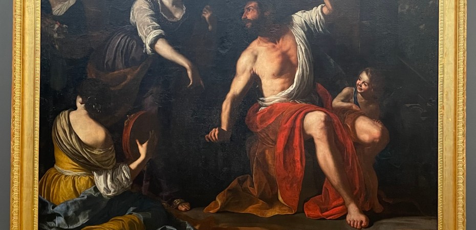 Artemisia's Hercules and Omphale as seen after restoration at The Getty Center Los Angeles, CA