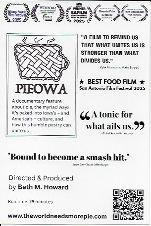 Awards from film festivals on a promo card for PIEOWA Directed & Produced by Beth M. Howard