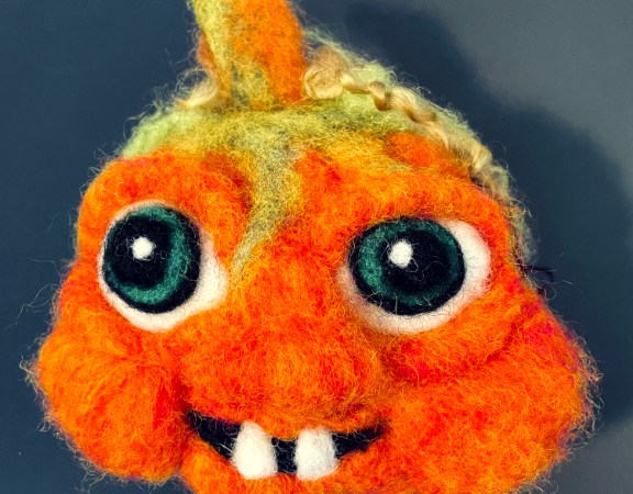funny face felted pumpkin